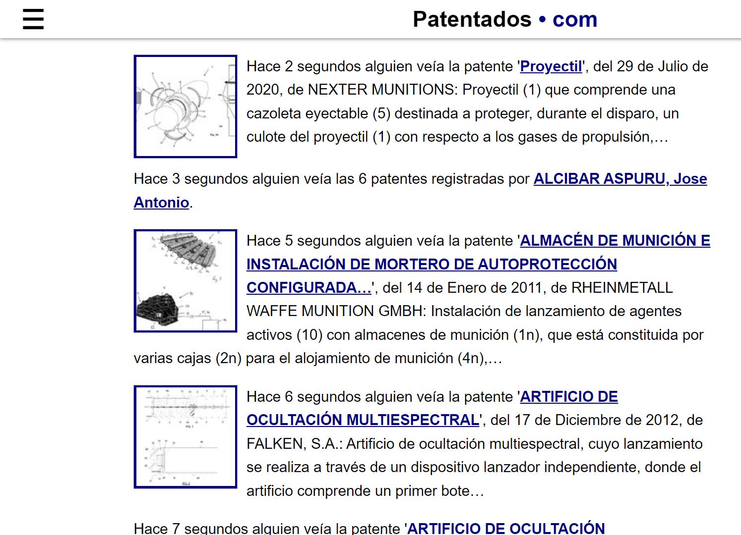 Sección de patentes vistas recientemente, en patentados.com.